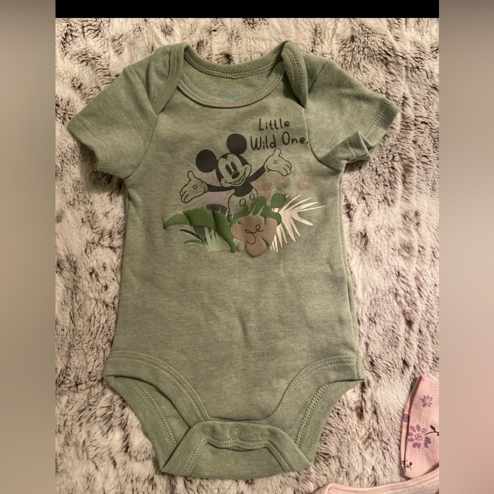 EUC Disney Green Mickey Mouse Bodysuit